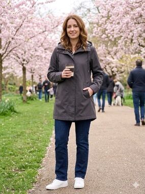 Rip Zone Women's Hooded Rain Jacket Parka Floral Pattern Lined Grey Medium